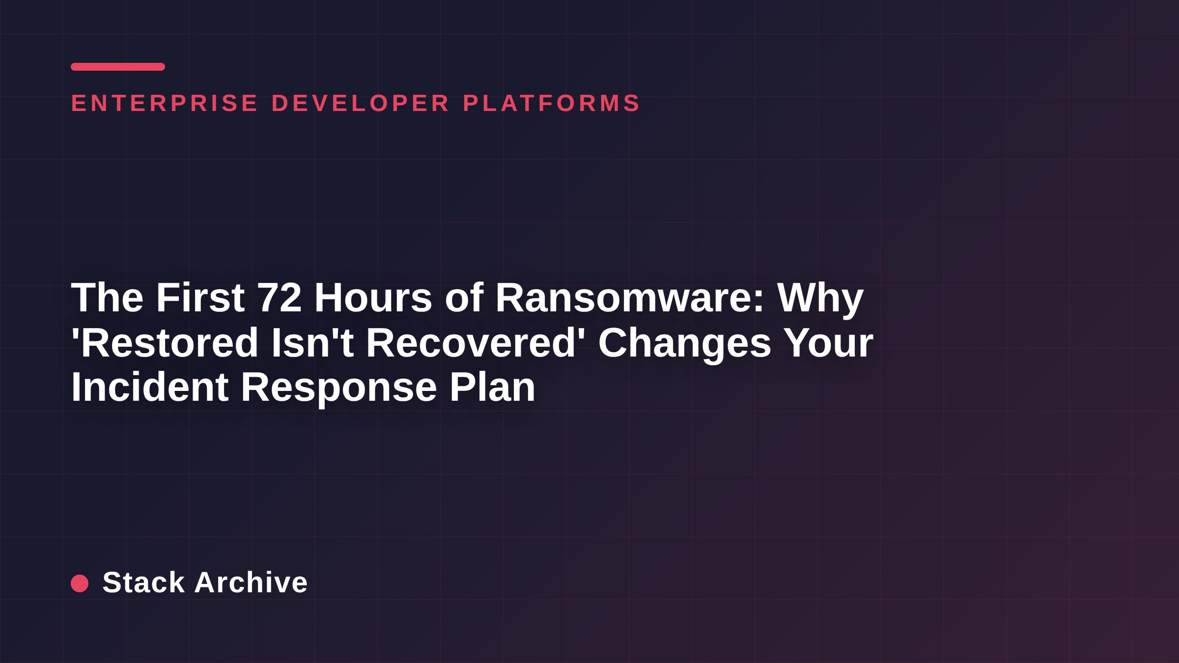 The First 72 Hours of Ransomware: Why 'Restored Isn't Recovered' Changes Your Incident Response Plan