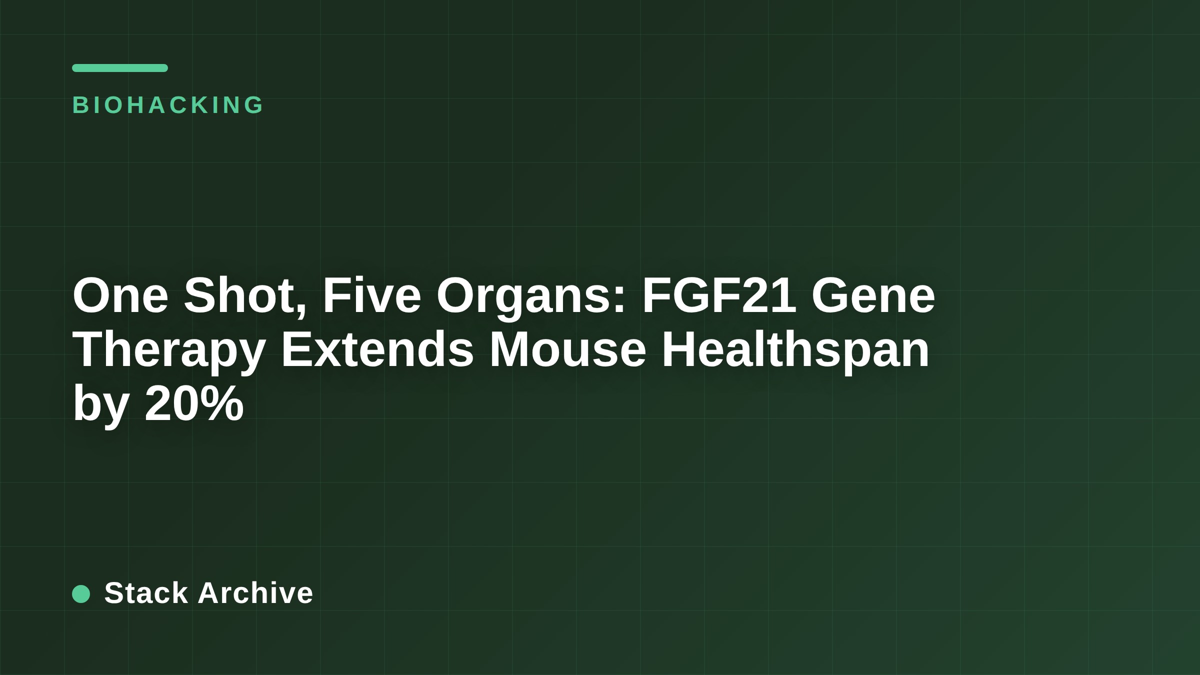 One Shot, Five Organs: FGF21 Gene Therapy Extends Mouse Healthspan by 20%