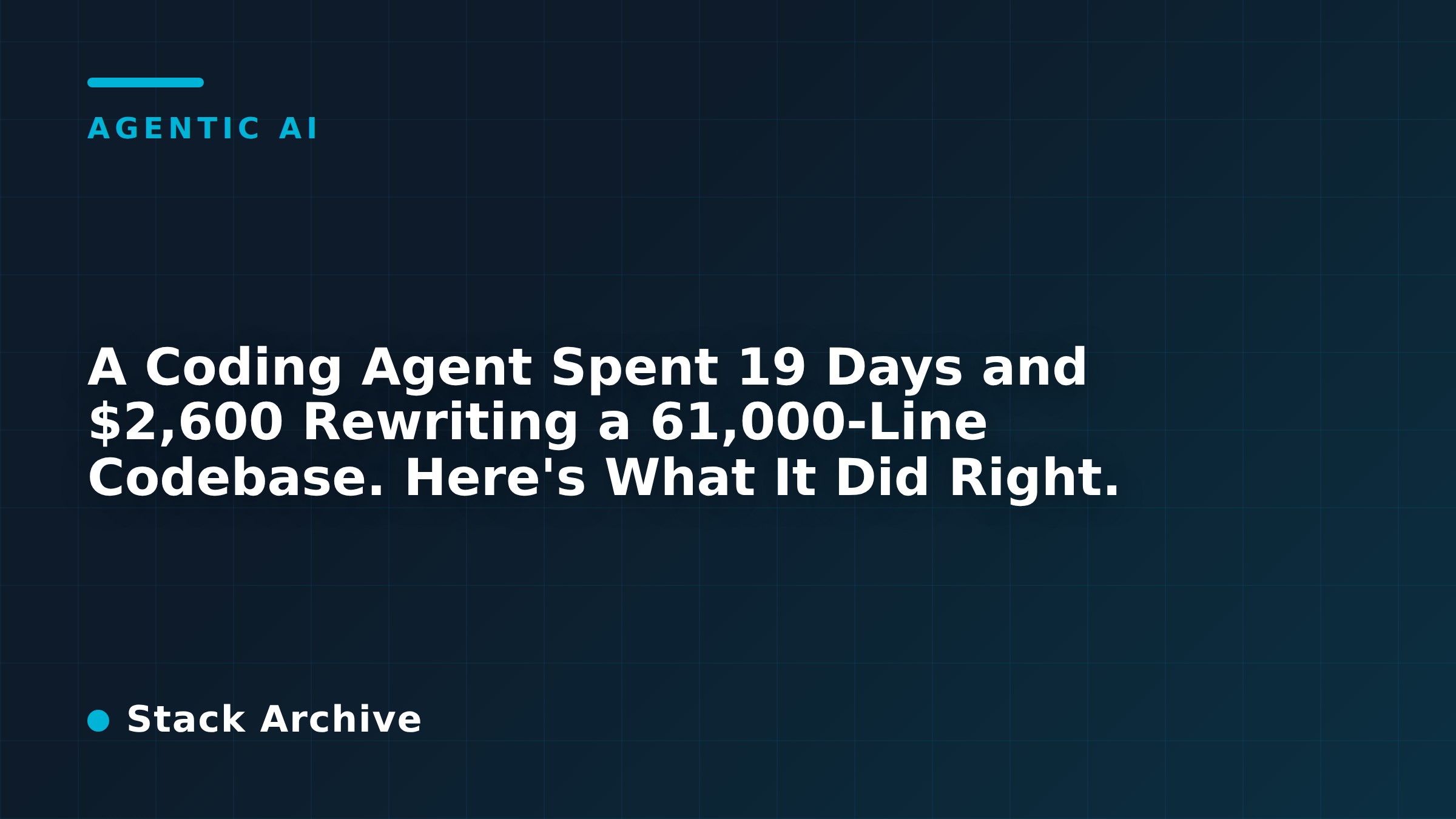 A Coding Agent Spent 19 Days and $2,600 Rewriting a 61,000-Line Codebase. Here's What It Did Right.